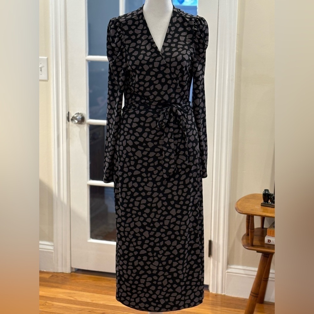 Ann Taylor Black and Gray Wrap Dress V-Neck Long Sleeve. Size 6 - Picture 1 of 9
